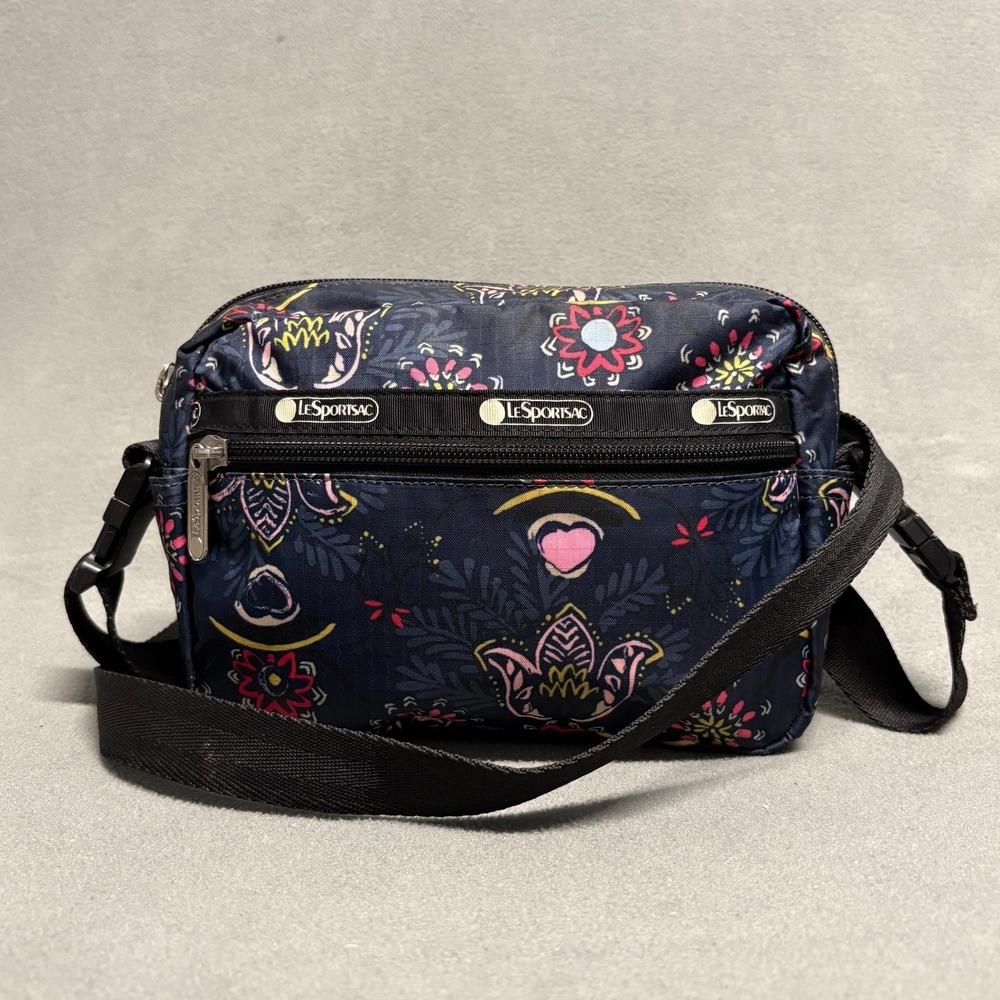 LeSportsac Crossbody Bag Women Small Navy Multi Excellent Floral Heart Ripstop